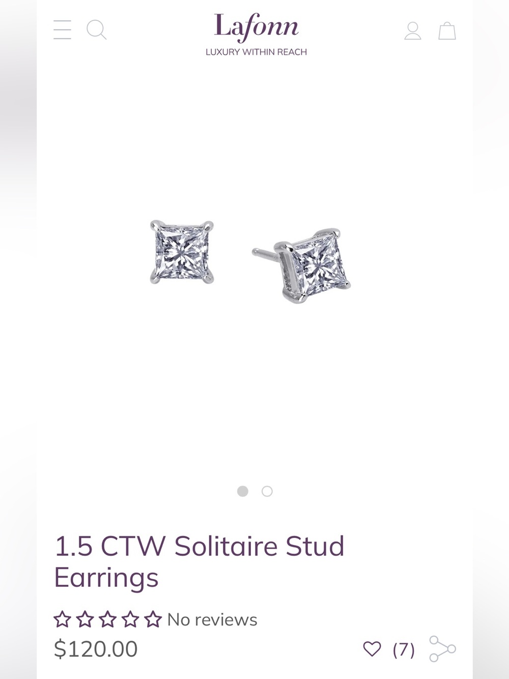 Lafonn White Square simulated diamond 1.5 carat ctw stud Earrings silver NWT - Picture 3 of 5